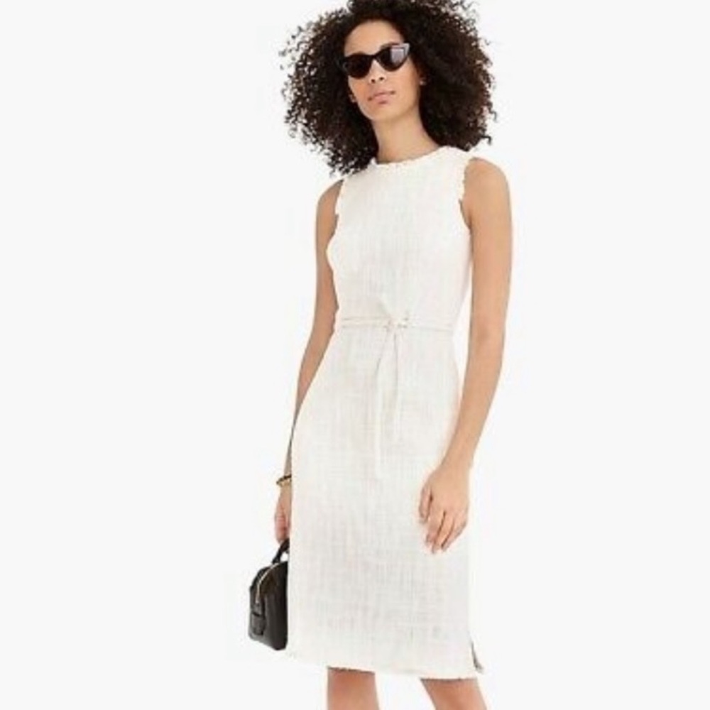 NWT Women’s J Crew Tweed Belted Dress in White / Ivory 4 Tall 4T Sold Out! New